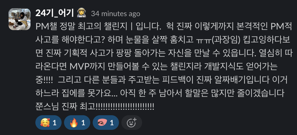 AI로 MVP 만들기 PM 부트캠프 멤버 슬랙 샤라웃
